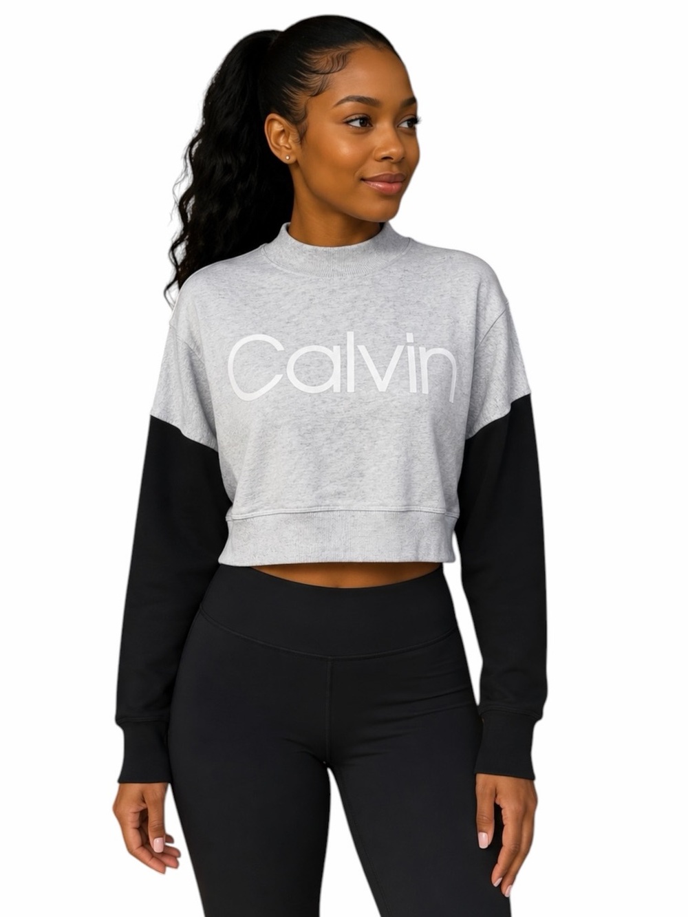 Calvin Klein Small Cropped Gray Colorblock Sweatshirt Athleisure Casual Workout